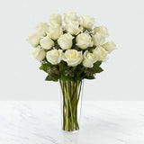 24 White Roses in Glass Vase